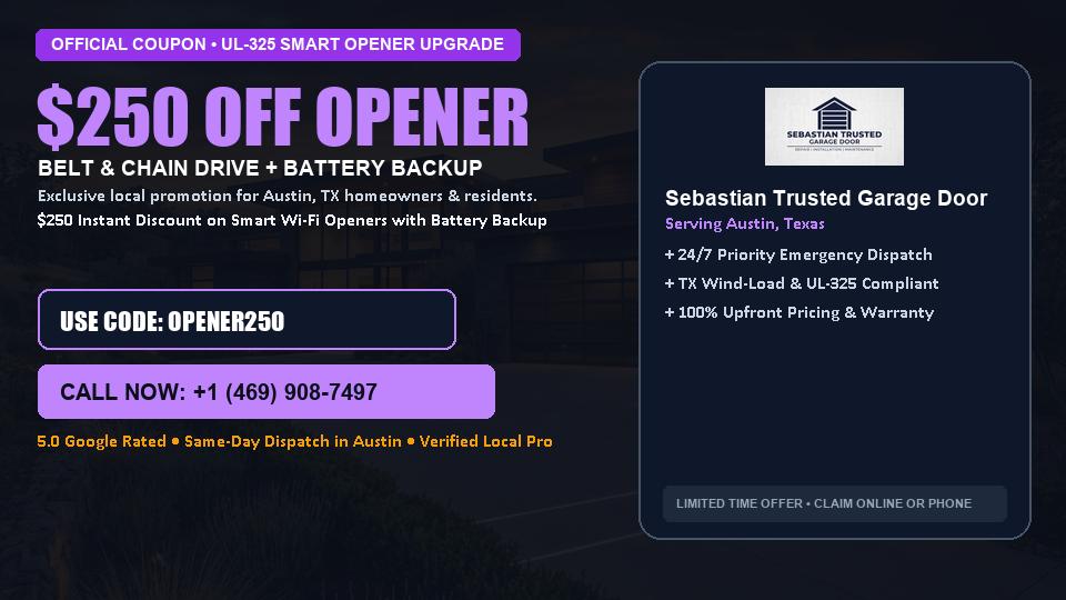 Sebastian Trusted Garage Door $250 OFF Premium LiftMaster Opener Installation in Austin, TX